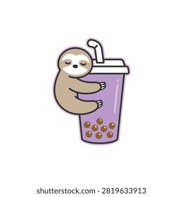 Cute sloth hugging boba