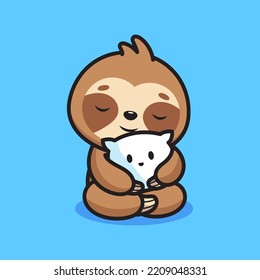 Cute sloth hugging cute pillow mascot vector illustration