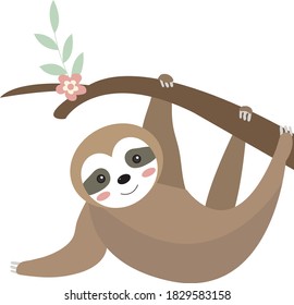 Cute sloth icon flat, cartoon style. Vector illustration