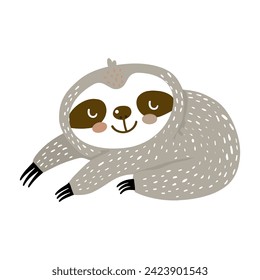 Cute sloth Illustration für Kinder im skandinavischen oder nordischen Stil. Videokunst für Wildtiere	