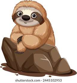 Cute sloth illustration sitting on a stone