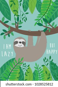 cute sloth illustration, vector, slogan