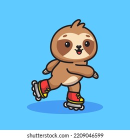 Cute sloth inline skating mascot vector illustration