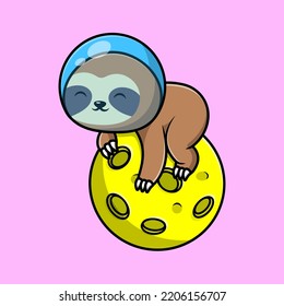 Cute Sloth Laying On Moon Cartoon Vector Icons Illustration. Flat Cartoon Concept. Suitable for any creative project.