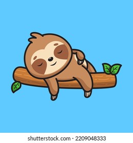 Cute sloth laying on tree mascot vector illustration