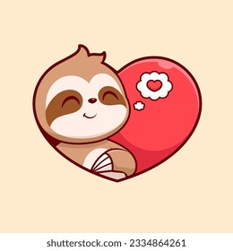 Cute Sloth Love Heart Sign Cartoon Vector Icon Illustration. Animal Holiday Icon Concept Isolated Premium Vector. Flat Cartoon Style