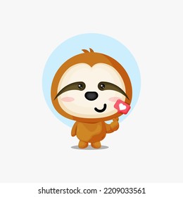 Cute sloth with love sign hand cartoon illustration