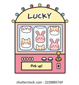 Cute sloth machine with animal face icon.Casino.Game center shop.Money.Play time.Rabbit,bear,dog cartoon hand drawn.Kawaii.Vector.Illustration.