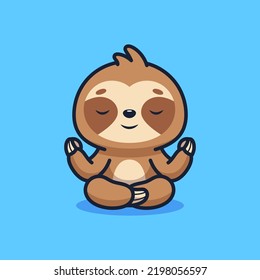 Cute sloth meditating vector cartoon illustration