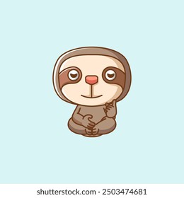 Cute sloth meditation yoga kawaii chibi character mascot illustration outline style design set