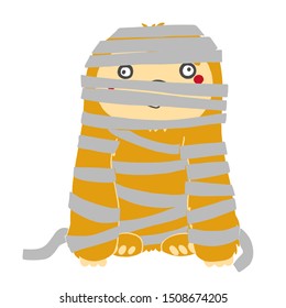 Cute sloth mummy zombie for halloween, vector illustration in flat style.