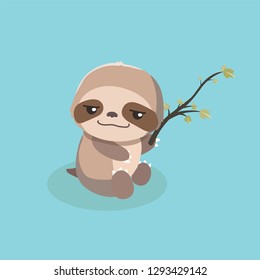  cute sloth on pastel background.
