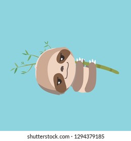 cute sloth on pastel background.