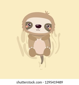 cute sloth on pastel background.