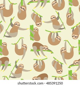 Cute Sloth on yellow background pattern. Animal seamless pattern design. 