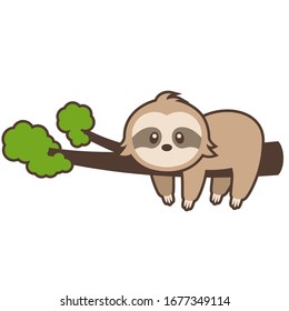 Cute Sloth with Outline Vector Illustration on White