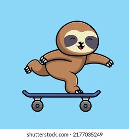 Cute Sloth Playing Skateboard Cartoon Vector Icon Illustration. Animal Sport Icon Concept Isolated Premium Vector