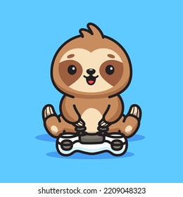 Cute sloth playing video game mascot vector illustration