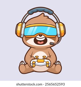 Cute Sloth Playing Vr Game With Controller Cartoon Vector 
Icon Illustration. Animal Technology Icon Concept Isolated 
Premium Vector. Flat Cartoon Style