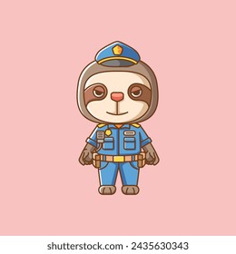 Cute sloth police officer uniform cartoon animal character mascot icon flat style illustration concept set