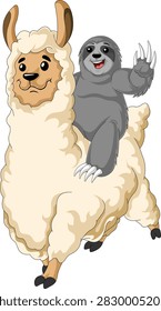 Симпатичная лень Езда Llama Alpaca Вектор PNG, Забавные друзья животных Приключенческий клипарт, Прозрачный фон