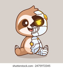 Cute Sloth Robot Cyborg Cartoon Vector Icon Illustration. Animal Technology Icon Concept Isolated Premium Vector. Flat Cartoon Style