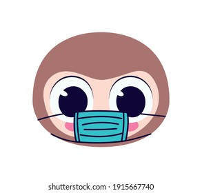 cute sloth with safety mask on a white background vector illustration design