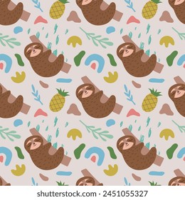 Cute sloth seamless pattern. Baby pattern for clothes, diapers, wrapping paper, wallpaper