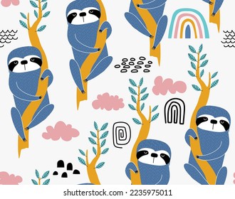 cute sloth seamless pattern. for fashion clothes, fabric, t shirts. 