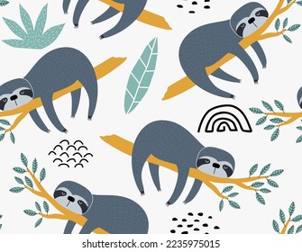 cute sloth seamless pattern. for fashion clothes, fabric, t shirts. 
