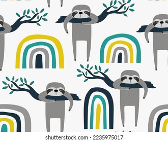 cute sloth seamless pattern. for fashion clothes, fabric, t shirts. 