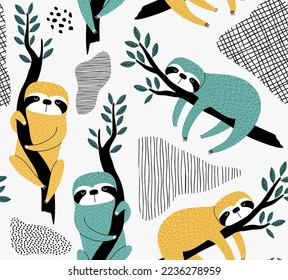 cute sloth seamless pattern. for fashion clothes, fabric, t shirts. 