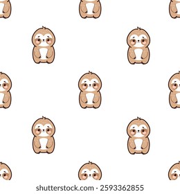 Cute sloth seamless pattern on white background. Cartoon animal background. For wallpaper, wrapping, nursery, fabric, textile etc. vector illustration