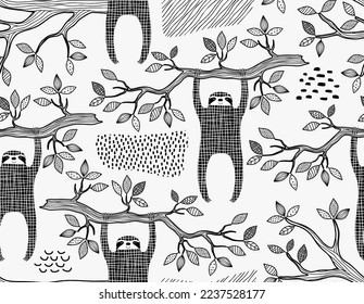 cute sloth seamless pattern. vector illustration