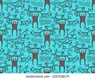 cute sloth seamless pattern. vector illustration