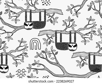 cute sloth seamless pattern. vector illustration