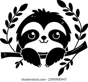 Cute Sloth Silhouette Vector Graphic Hand Drawn Design