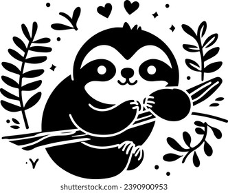 Cute Sloth Silhouette Vector Graphic Hand Drawn Design