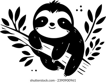 Cute Sloth Silhouette Vector Graphic Hand Drawn Design