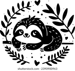 Cute Sloth Silhouette Vector Graphic Hand Drawn Design