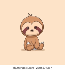 Cute Sloth Sitting Cartoon Vector Icon Illustration. Animal Nature. vector design. Flat Cartoon Style
