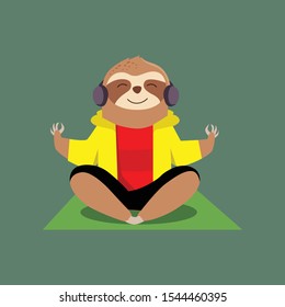 Cute Sloth sitting in Lotus yoga pose. Cartoon Sloth bear . Vector illustration.