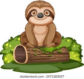 Cute sloth sitting on a log