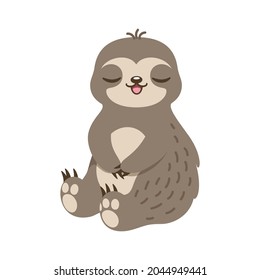 Cute sloth sitting relaxing with eyes closed clipart vector illustration.