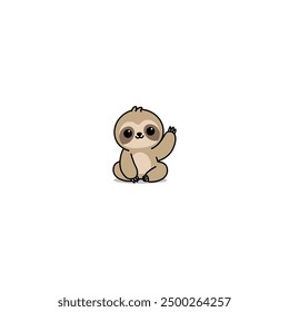 Cute sloth sitting and waving paw cartoon, vector illustration