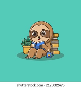 cute sloth sitting while reading book