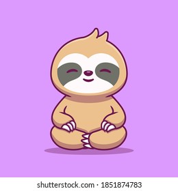 Cute Sloth Sitting Yoga Cartoon Vector Icon Illustration. Animal Nature Icon Concept Isolated Premium Vector. Flat Cartoon Style