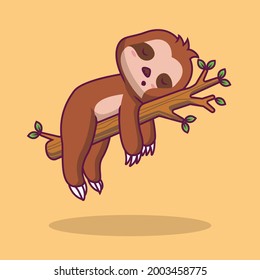 Cute sloth sleeping cartoon illustration The Concept of Isolated Technology. Flat Cartoon Style Suitable for Landing Web Pages, Banners, Flyers, Stickers, Cards