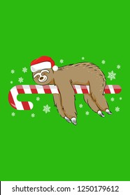 cute sloth sleeping christmas season animal vector