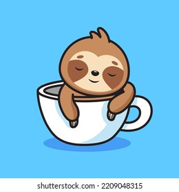 Cute sloth sleeping in cup mascot vector illustration